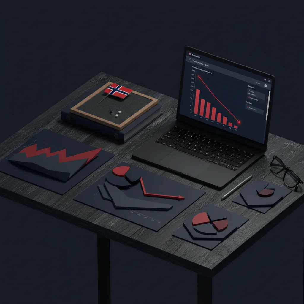 NorseRank illustration: consultant desk with SEO analytics, Norwegian flag pin and ranking charts — how to hire a Norwegian SEO consultant — norserank.com